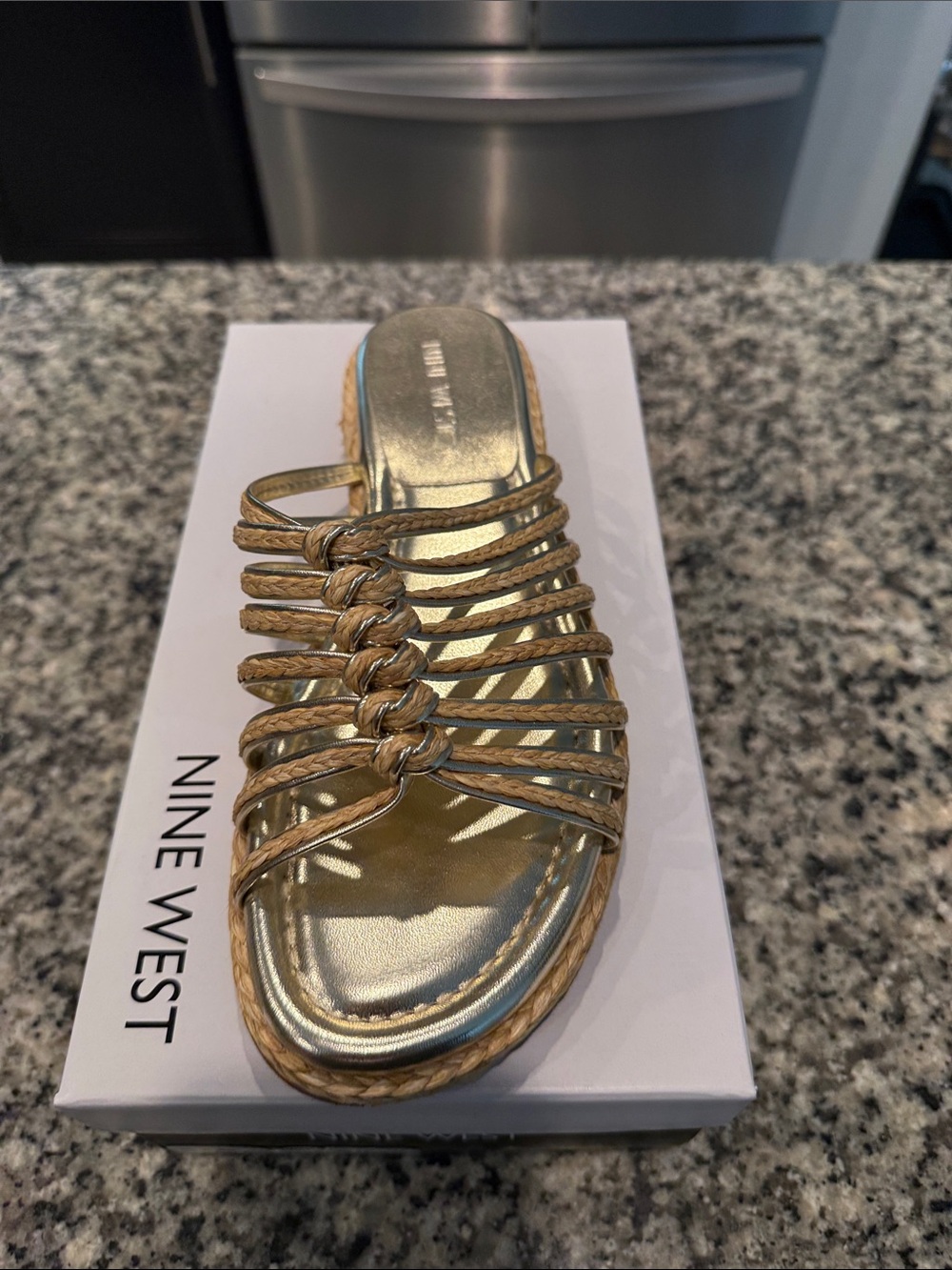 Nine West Metallic Gold Braided Slide Sandal